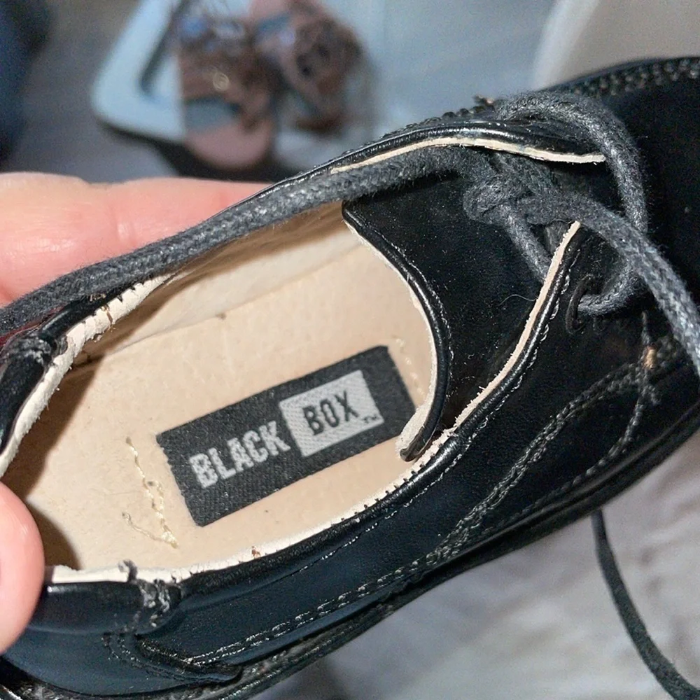 Black Box Black Leather LIL DARREN Loafer Dress Lace Up Shoes size 8
